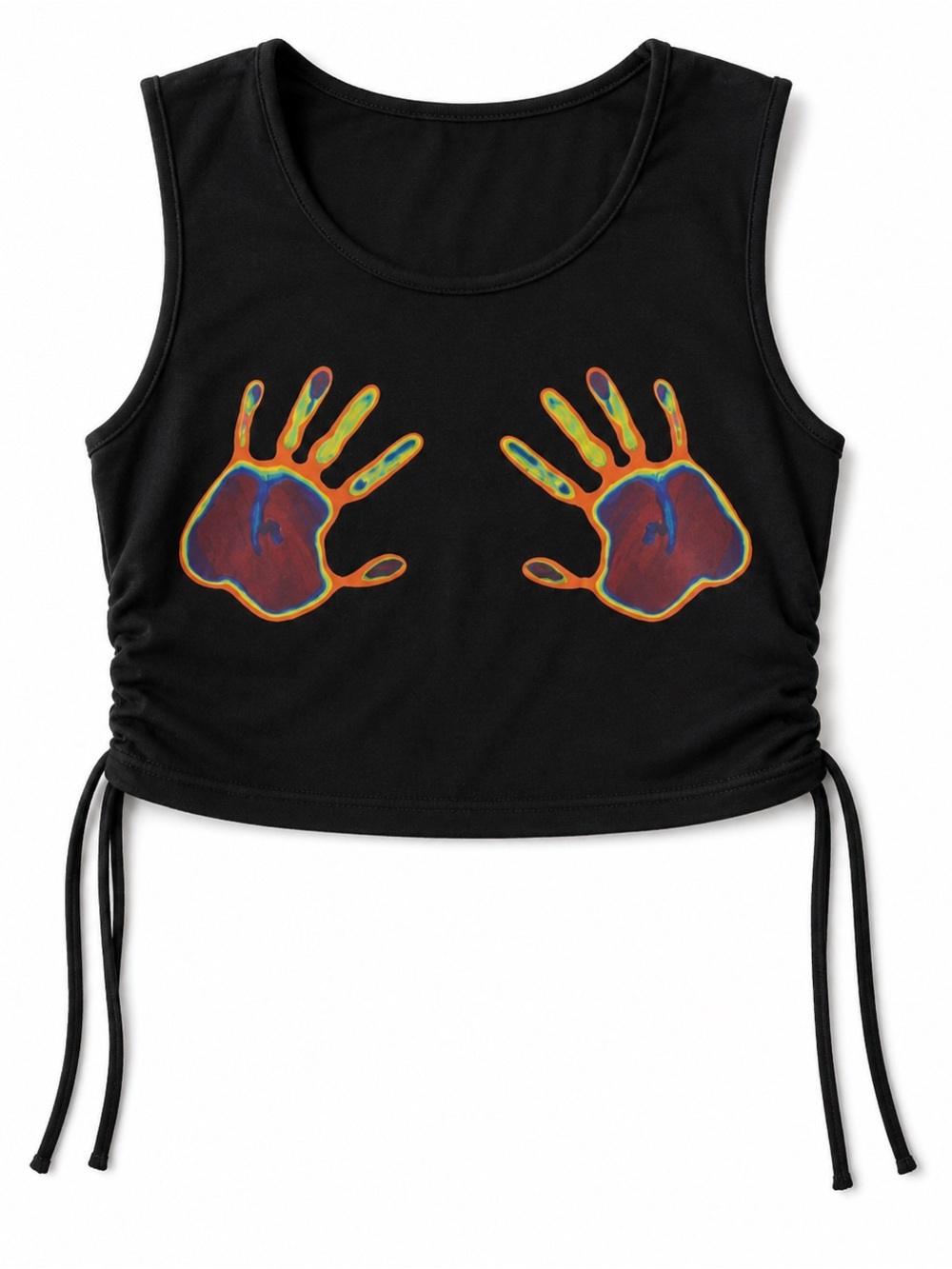 Black Tank Top with Colorful Handprint Detail - Women